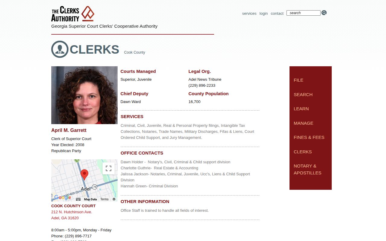 Cook County Georgia release record clerk profile