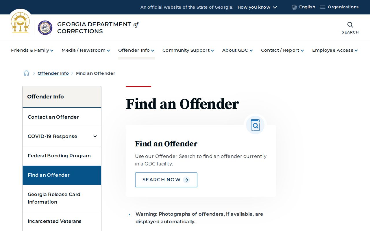 Cook County released inmate GDC offender search entry page