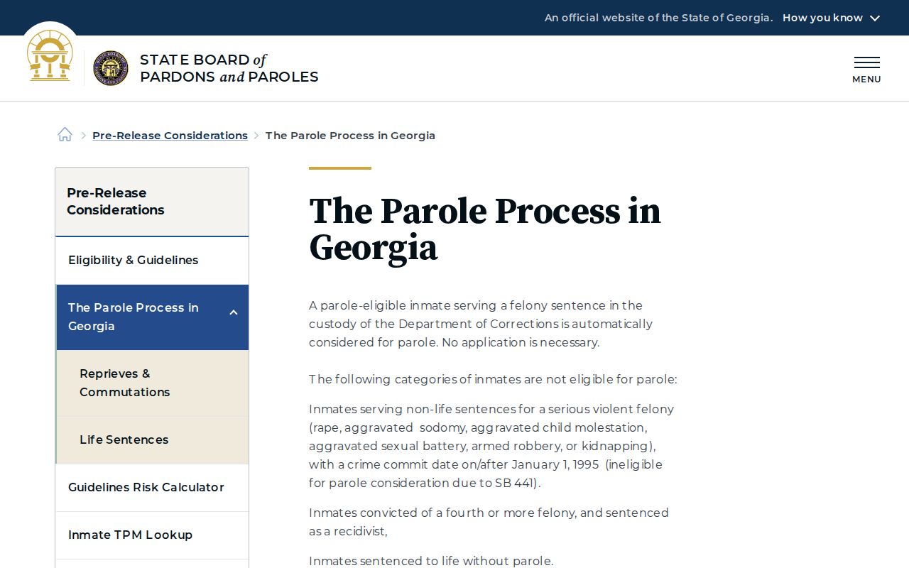 Georgia parole process source for Cook County parole and probation records