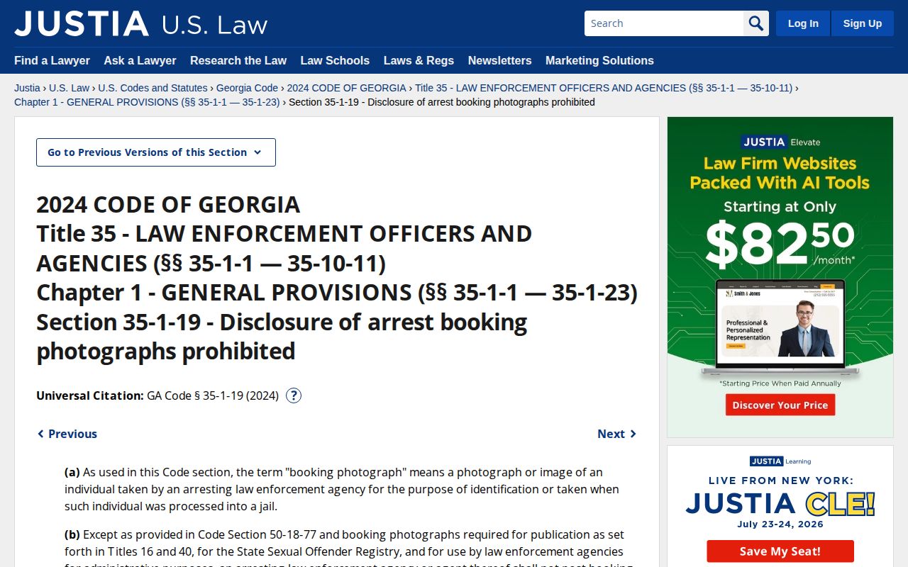 Georgia law for Cook County released inmate mugshot disclosure