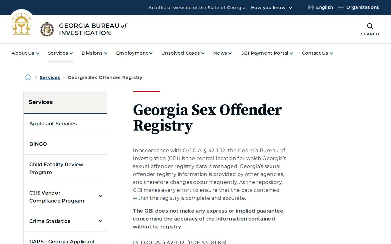 GBI Georgia sex offender registry information for Cook County release records
